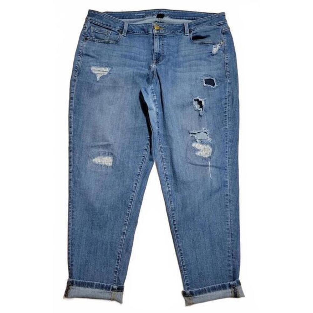 Lane Bryant Boyfriend Jeans 18R Medium Wash Distressed Ripped Cuffed Denim